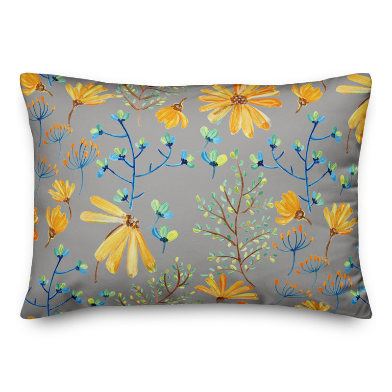  Coussin décoratif floral intérieur / extérieur en polyester, H 18 po x l 25 po, Gris