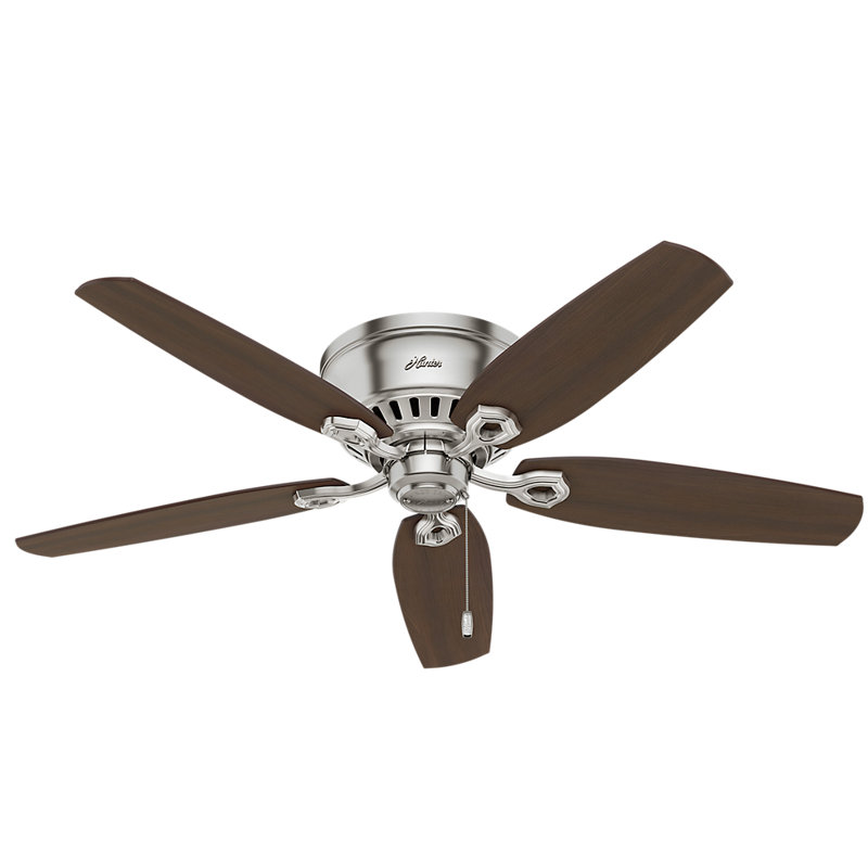Builder Low Profile 52" 5 - Blade Flush Mount Ceiling Fan with Lights and Pull Chains