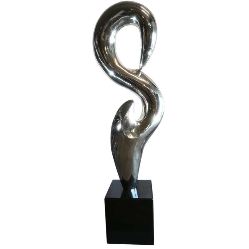 Grande sculpture abstraite en acier inoxydable sur base de marbre 35 po x 25 po x H 98 po