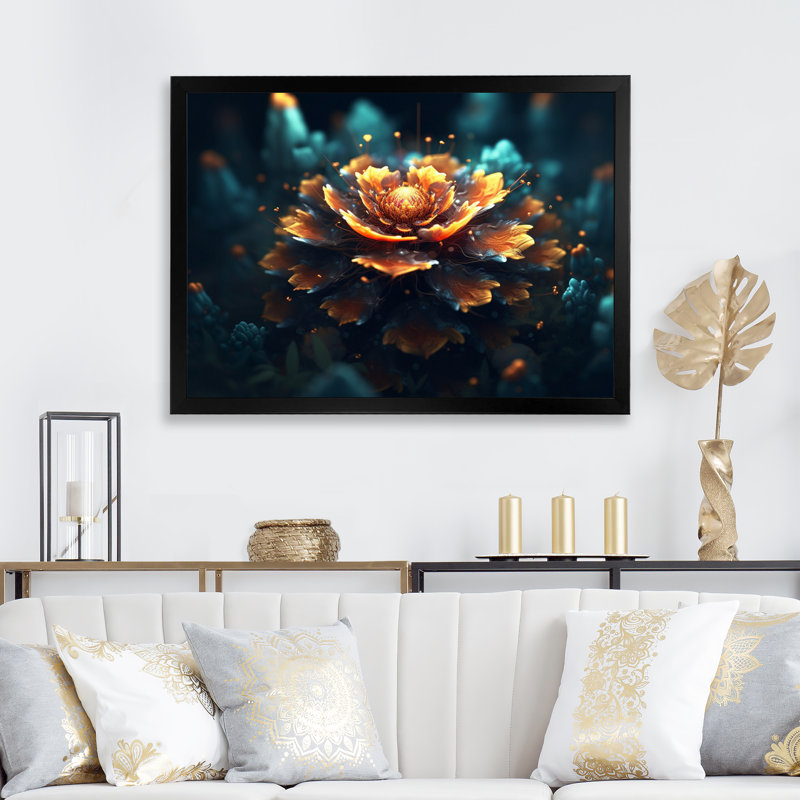 «Orange Sacred Lotus Floral Bloom III», reproduction sur toile, H 12 po x l 20 po x P 1 po, Cadre photo noir