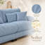Canapé 4 places en chenille bleue duveteuse avec assises profondes et moelleuses et coussins de salon-859542039