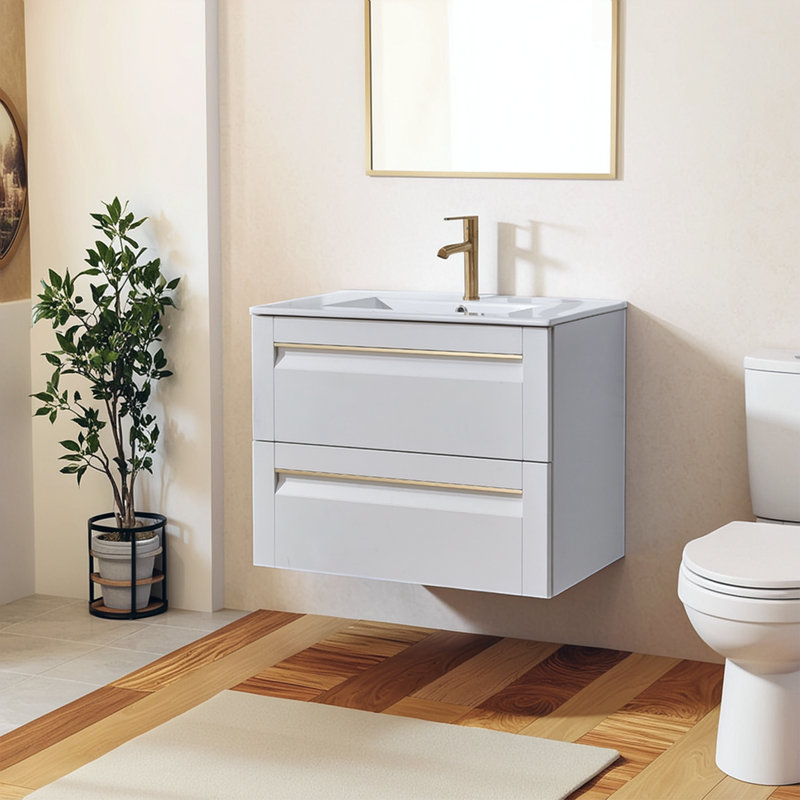 Meuble-lavabo mural moderne 30 po avec lavabo en céramique