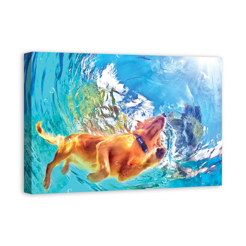 Ebern Designs Painted Underwater Dog On Canvas Print & Reviews | Wayfair