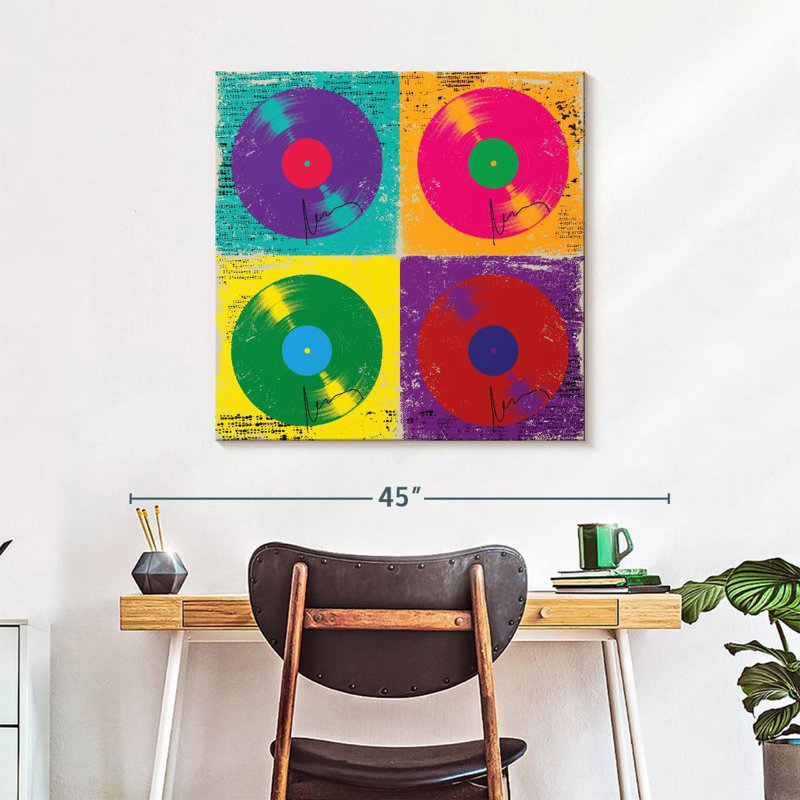 Bonbons disques vinyles sur toile, H 30 po x l 30 po x P 1,25 po