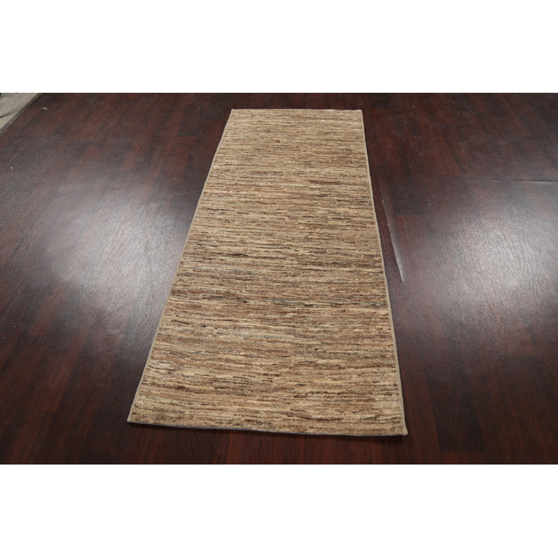 Tapis beige noué à la main de conception unique 2 pi 7 po x 6 pi 4 po