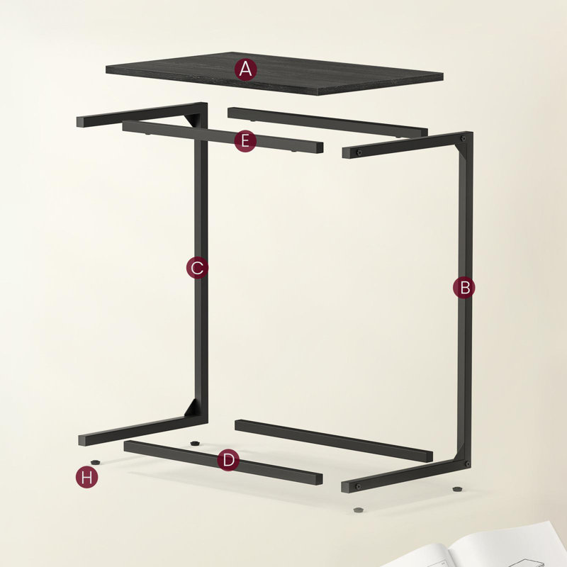 Table de bout en forme de C Hufsah, Noir ébène, H 26 po x l 21,7 po x P 14 po