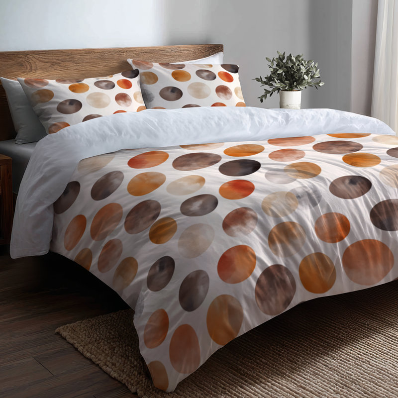 Geometric Bedding Set 3 Pcs - Yelorange Boho Circle Duvet Cover And Throw Pillow Set, King Duvet Cover + 2 King Shams