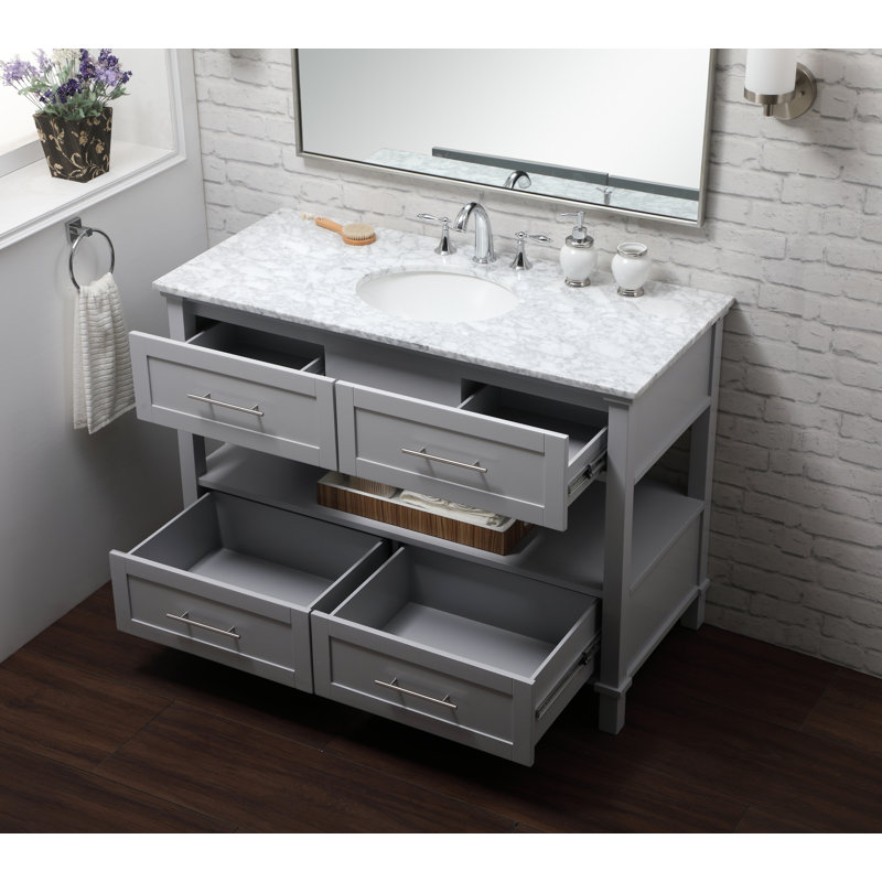 Audrit 48'' Single Bathroom Vanity with Marble Top, Gray