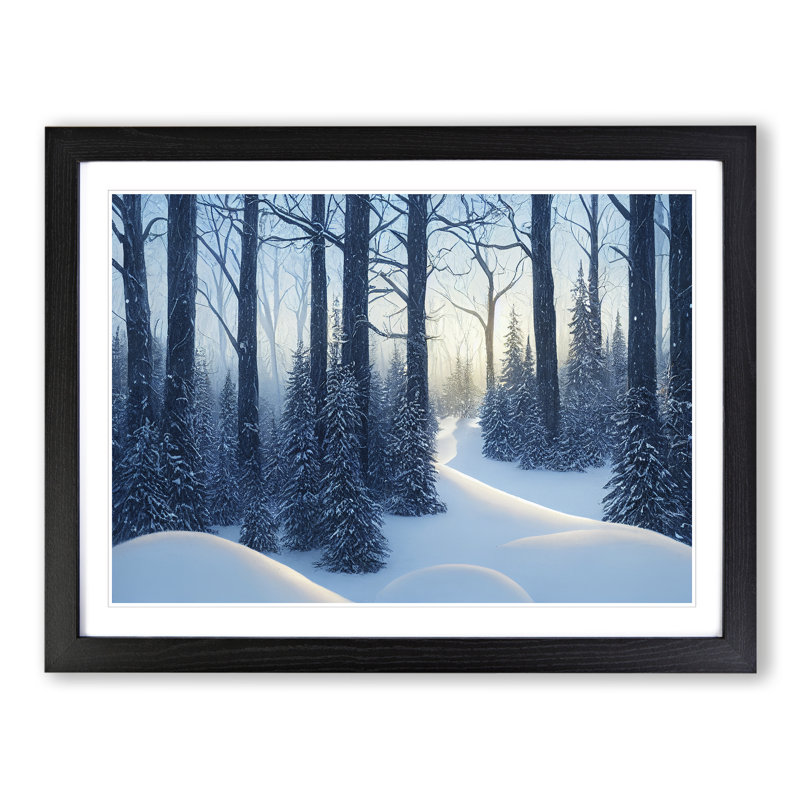 Heavenly Winter Forest - Single Picture Frame Print, 25cm H x 34cm W x 2cm D, Black