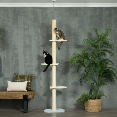 4 hautes tours à chat, du sol au plafond, hauteur réglable de 87 à 103 pouces, plateformes douces, poteaux à griffer, jaune pour chats d'intérieur flottants
