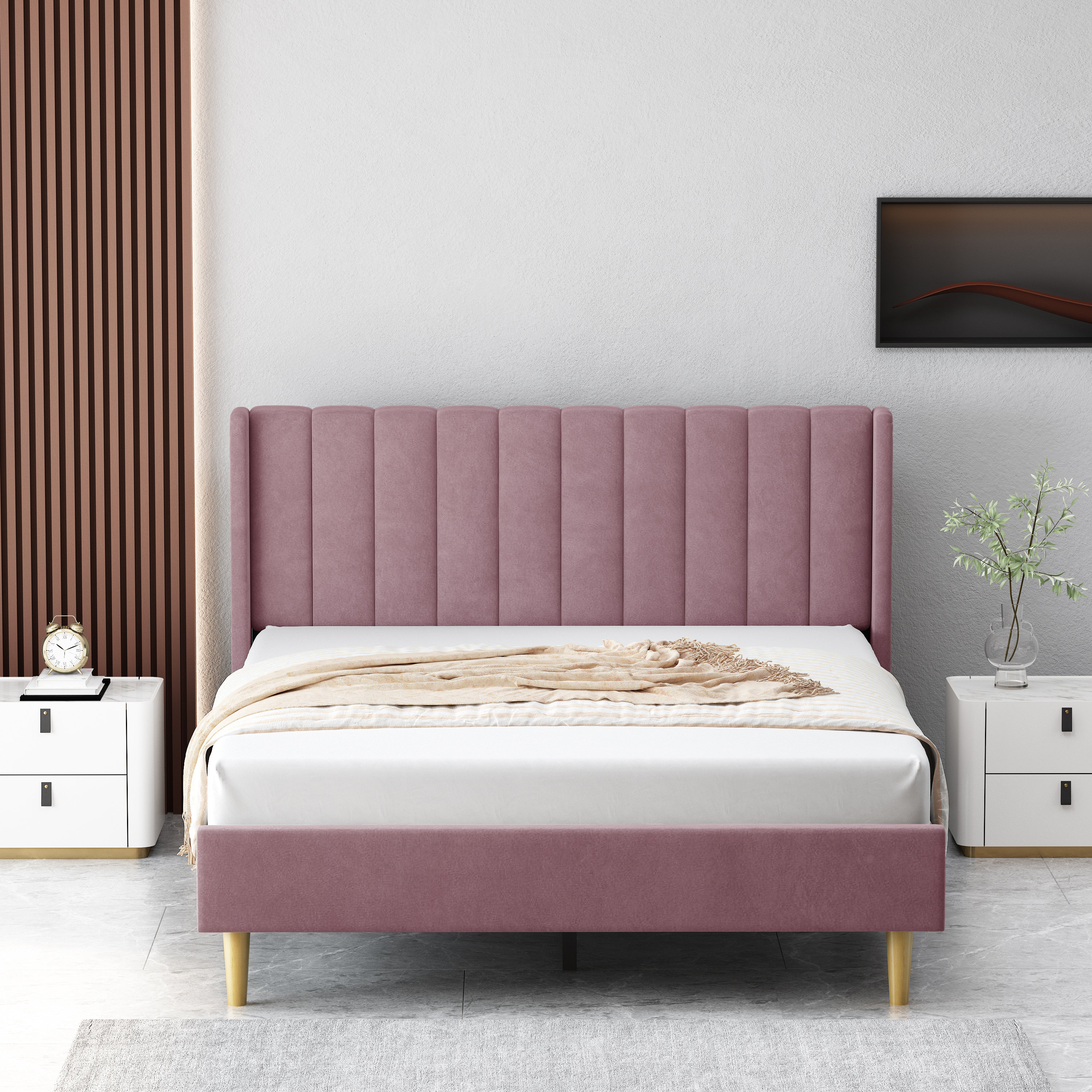 George Oliver Deeb Upholstered Platform Bed Frame with Wingback ...