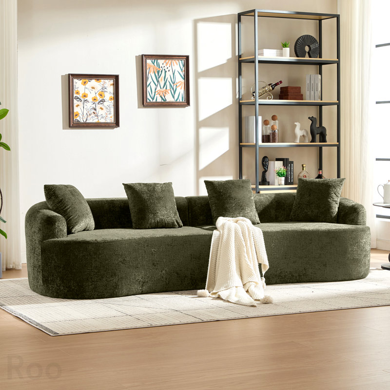 Causeuse incurvée, petit canapé en chenille avec 3 coussins, canapé profond pour appartement, salon, aucun assemblage requis