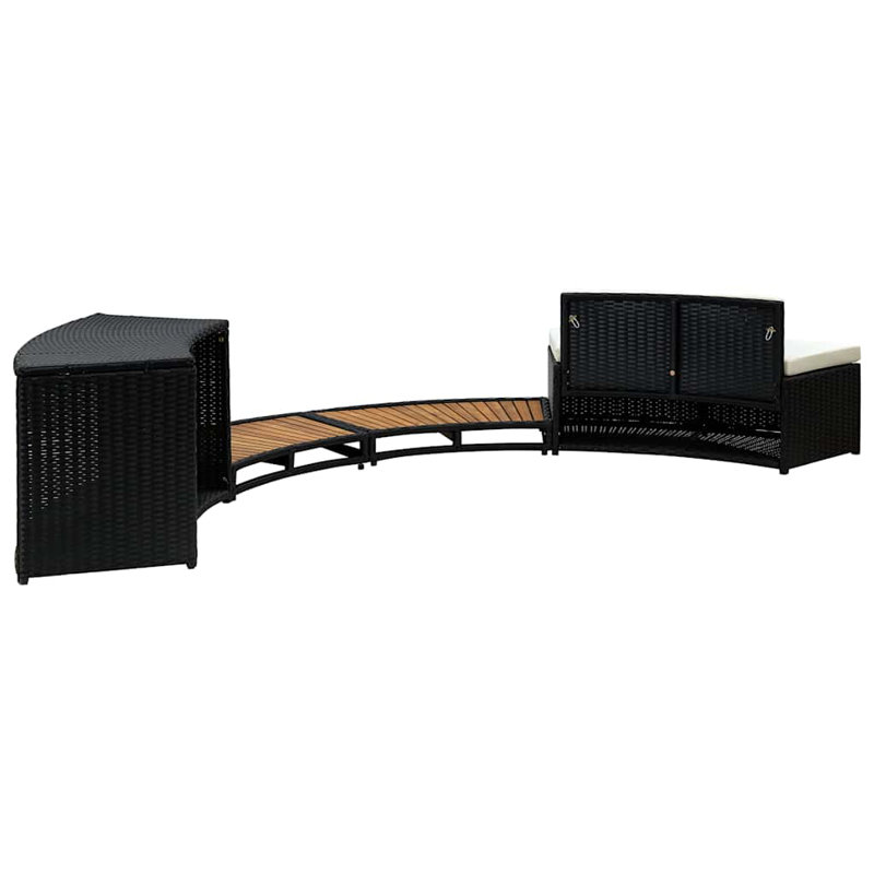 vidaXL Spa Surround Black Poly Rattan and Natural Wood 124 x 289 x 56 cm