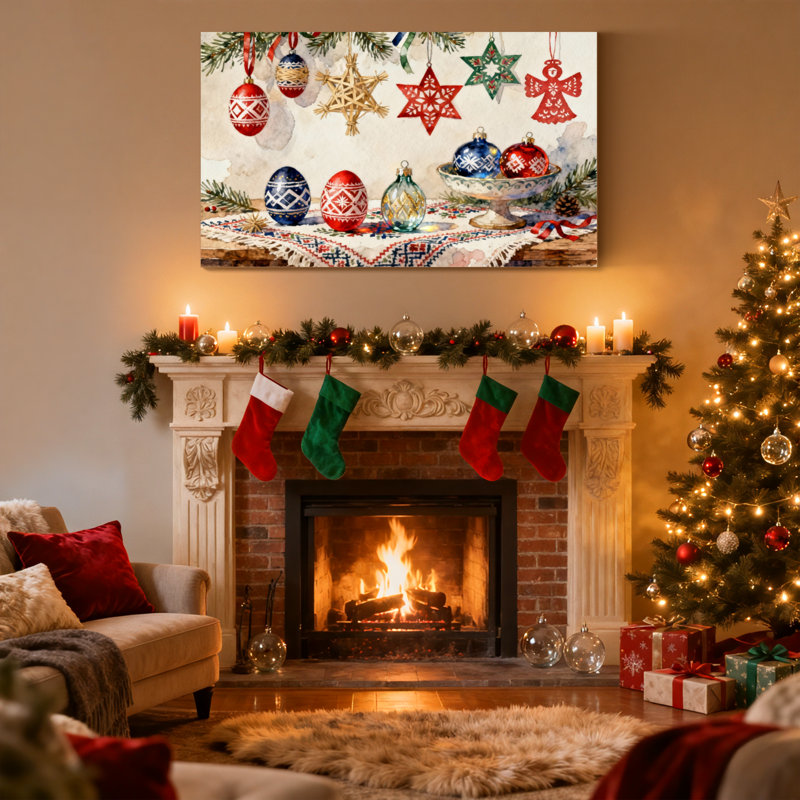Ensemble de 3 reproductions d'art sur toile, décorations de Noël et étoiles, H 20 po x l 30 po