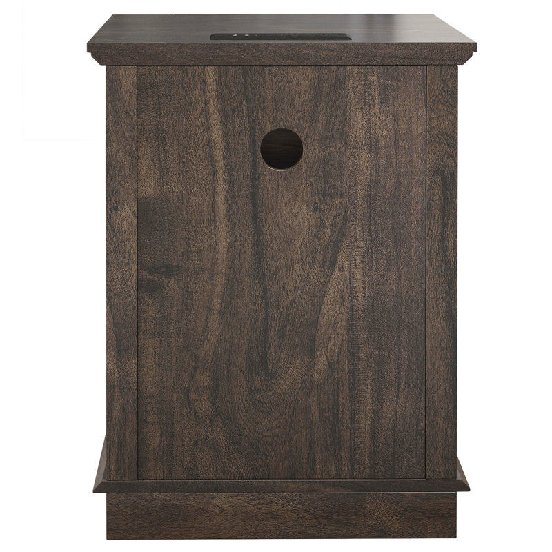 Azella 1-Drawer Frame End Table Set with Storage and Built-In Outlets, Rustic Brown