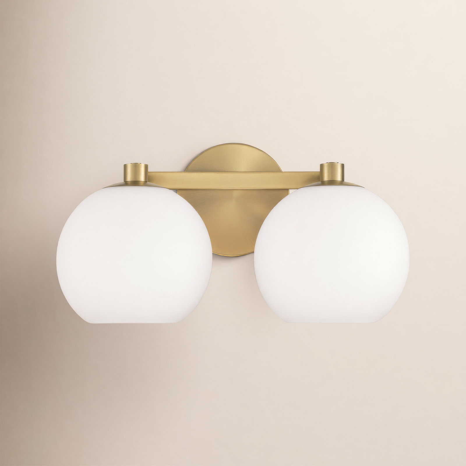 Ansley 2 Light Frosted Dimmable Vanity Light, Aged Brass
