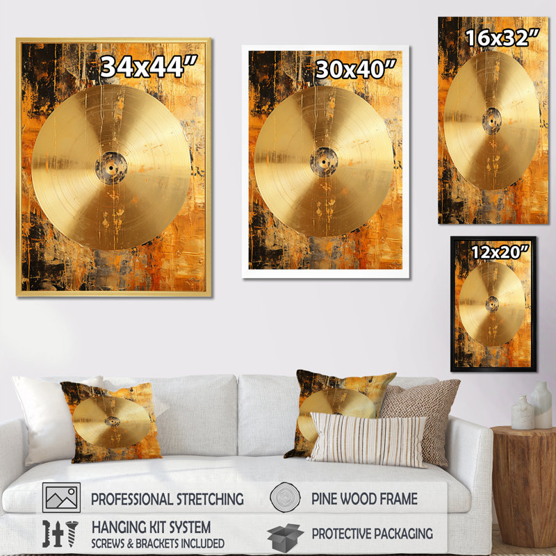 Cymbale symphonie dorée - reproduction d'art sur toile, Toile tendue, H 32 po x l 16 po x P 1 po