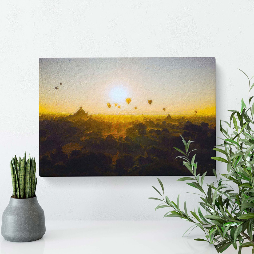 Hot Air Balloons over Bagan in Myanmar - Wrapped Canvas