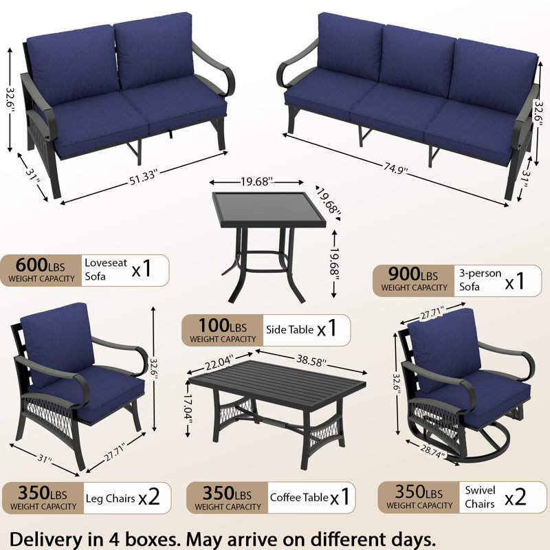 9 - Person Patio Conversation Set With 2 Swivel Lounge Chairs & Coffee Table, Outdoor Seating Sofa Group With Olefin Braid And Deep Seating