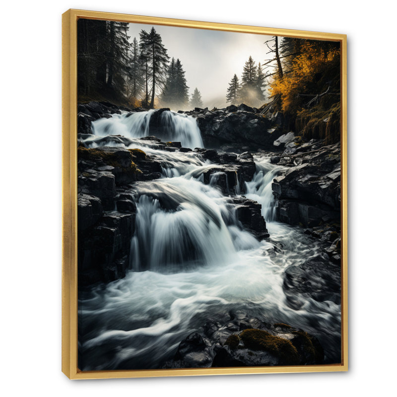 «Waterfall Dancing Cascades II», reproduction sur toile, H 20 po x l 12 po x P 1 po, Cadre flottant doré