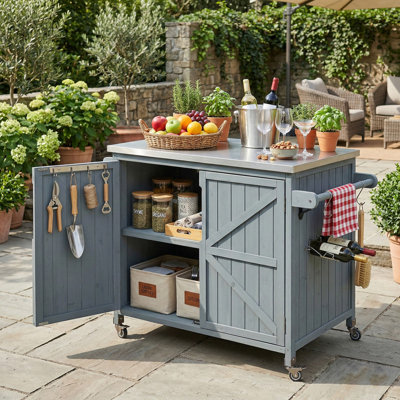 Îlot de cuisine 42,1 po avec tablette latérale, chariot de barbecue avec armoire de rangement
