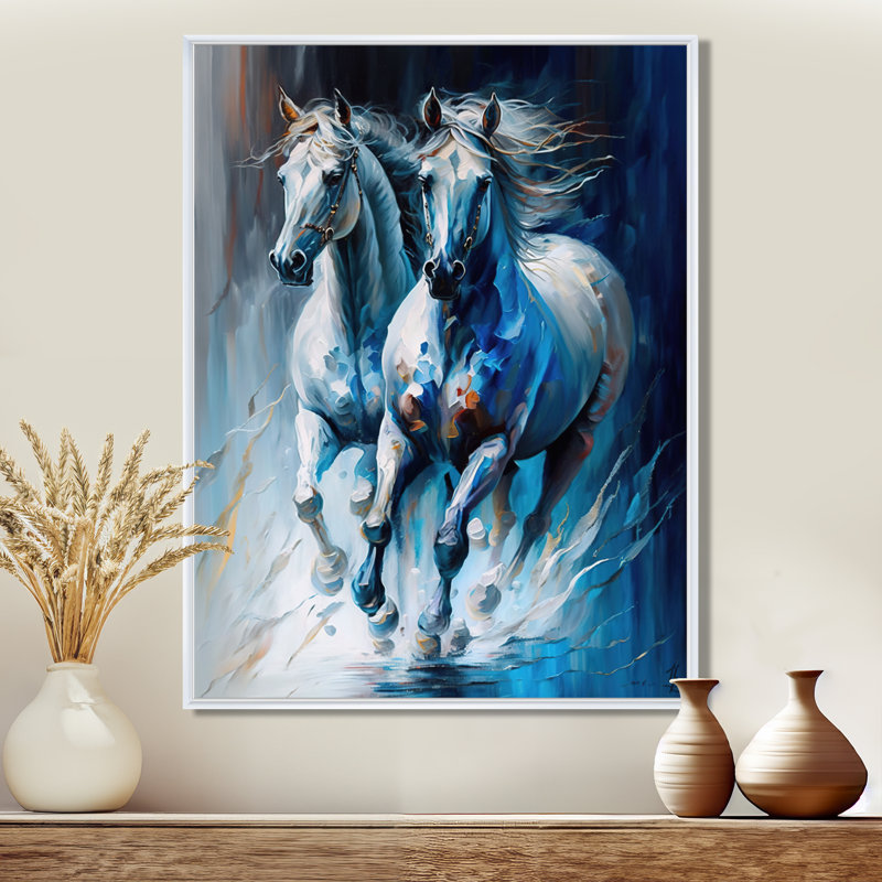 Deux chevaux qui courent II - cheval, impression sur toile, H 20 po x l 12 po, Cadre flottant blanc