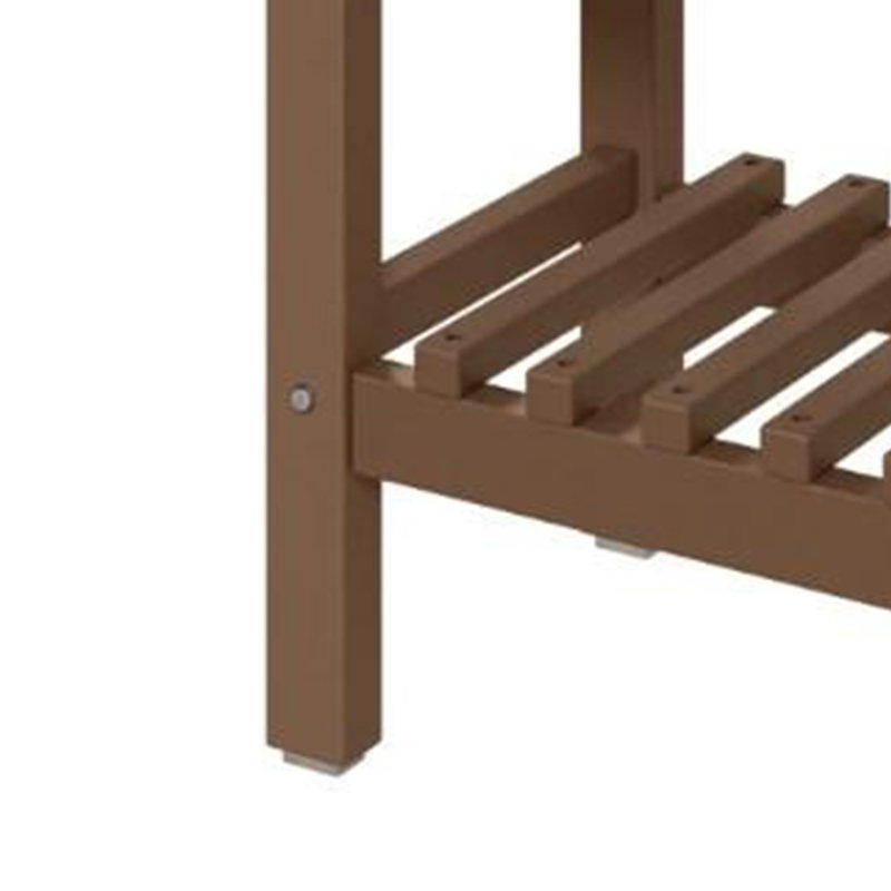 Banc de douche intérieur / extérieur en PEHD avec poignées, tablette de rangement et pieds antidérapants, Noyer