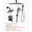 Ensemble de robinet de douche, système de douche à pluie au plafond de 12 pouces avec tête de fixation murale de 6 pouces et douchette à main 4 en 1, valve rotative à double fonction en laiton à 3 fonctions et ensemble de garniture, nickel brossé-136260298