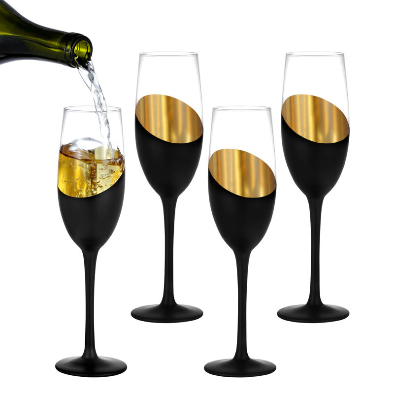 Verre à pied 8 oz Milpitas Flûte en verre, Noir / or