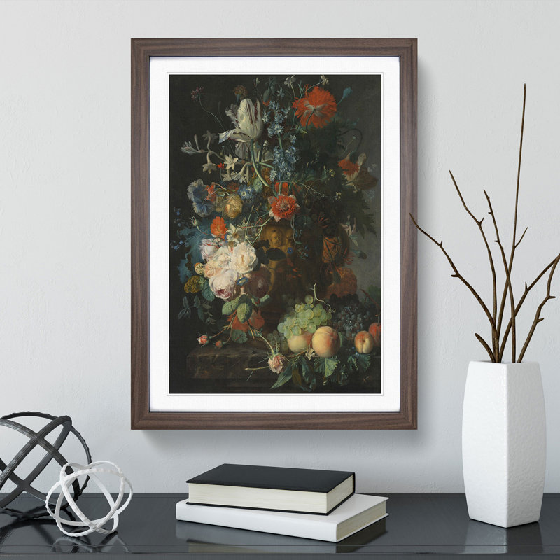 Still Life with Flowers and Fruit Vol.7 by Jan Van Huysum - Picture Frame Painting, Walnut, 65cm H x 48cm W x 2cm D