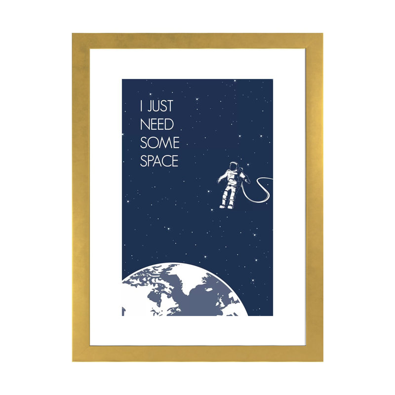 «I Just Need Some Space», reproduction d'art graphique, H 32 po x l 24 po x P 1 po, Papier encadré doré, Blanc