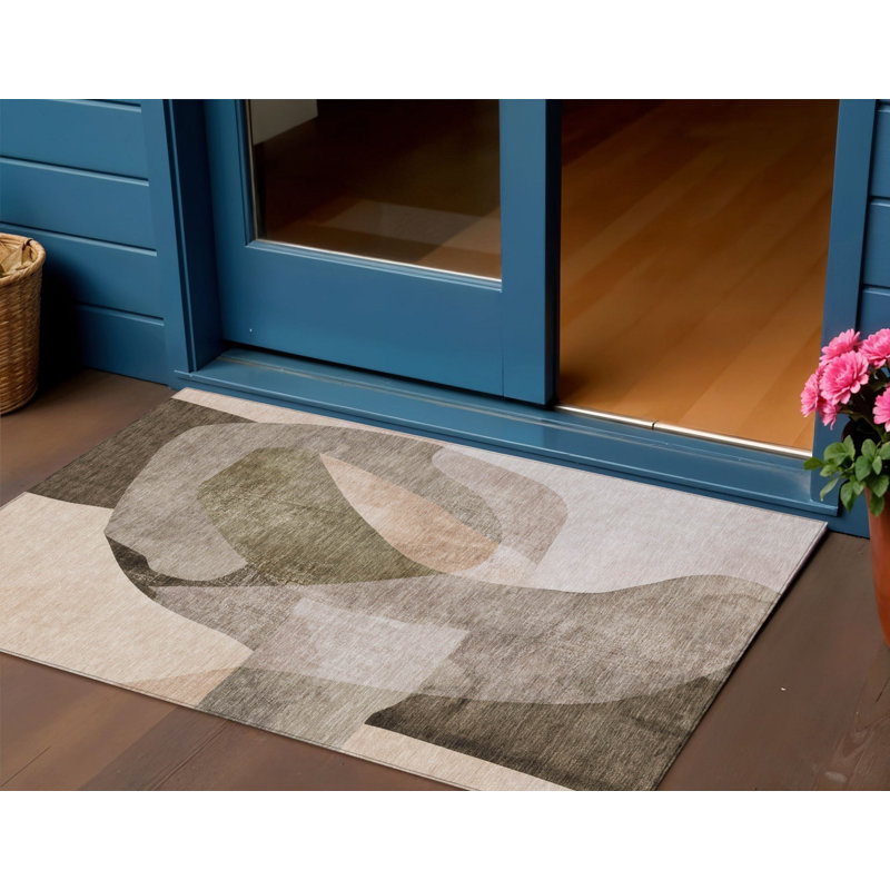 3' X 5' Taupe And Beige Abstract Washable Indoor Outdoor Area Rug