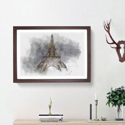 The Eiffel Tower in France at Night in Abstract - Picture Frame Graphic Art Print