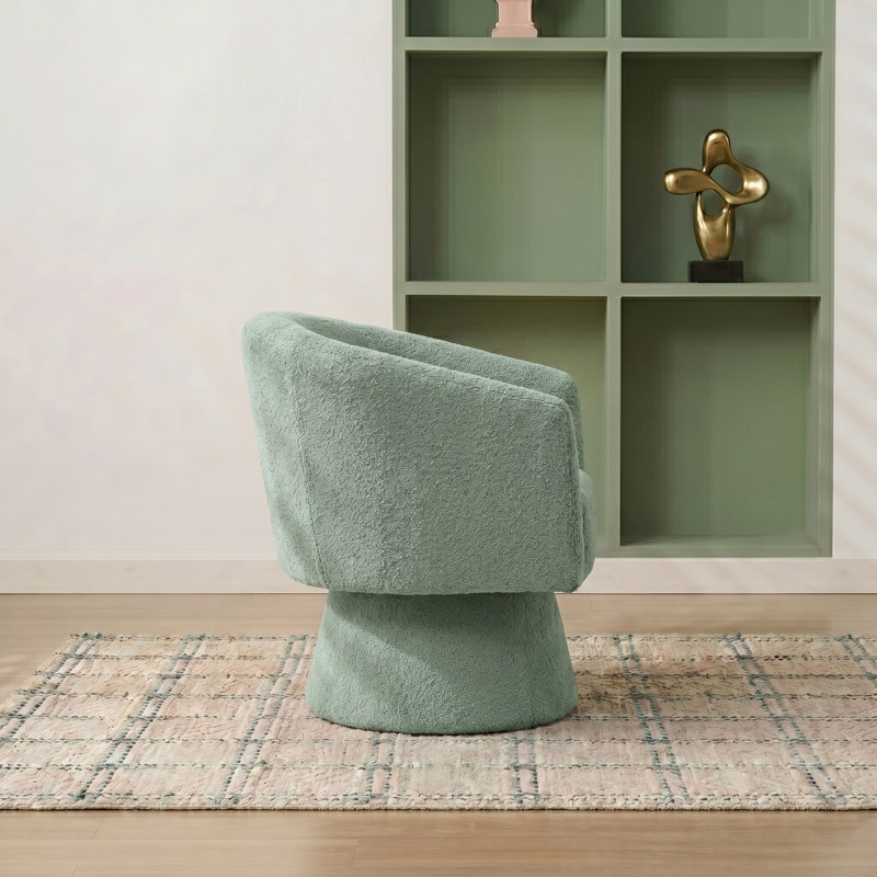 Caleigha Upholstered Swivel Barrel Chair, Green Polyester