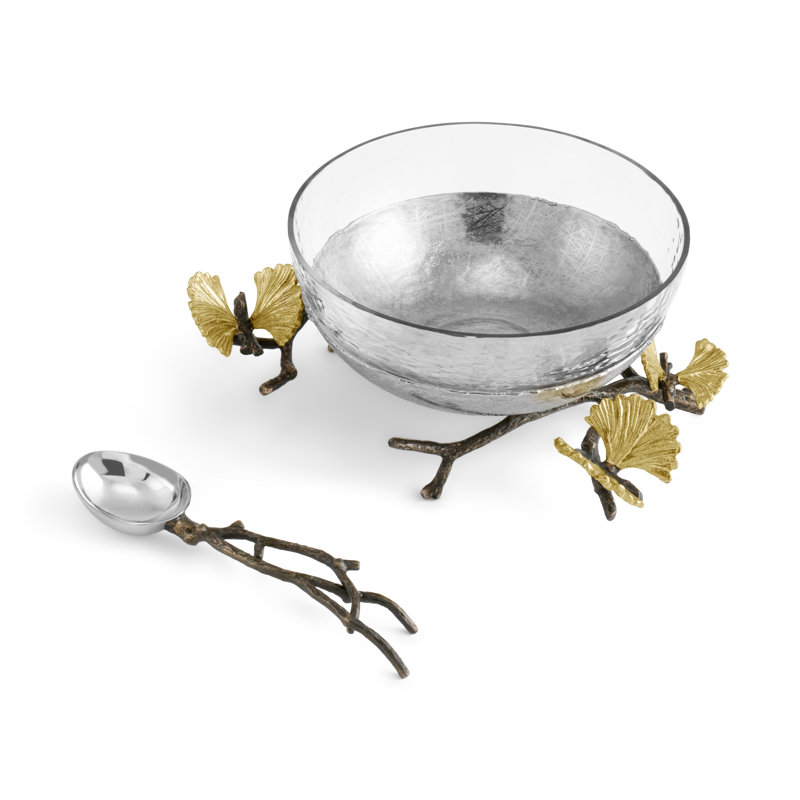 Butterfly Ginkgo Glass Nut Bowl with Spoon