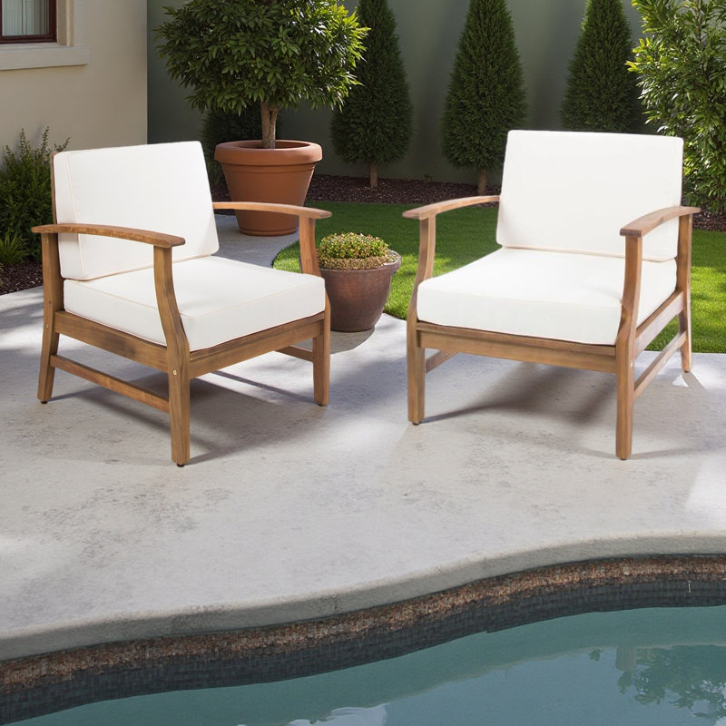 Ensemble de 2 fauteuils club, Crème, Chêne