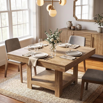 47.2" Square Dining Table with Bottom Storage Shelf, Modern Wood Kitchen Table for 4-6 People, Sturdy Triangle Leg Base,（Table Only）