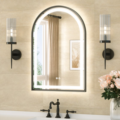 Arch LED Bathroom Mirror With Aluminum Alloy Frame, Bluetooth, 3 Colors Temperature , Defog, Tempered Glass Vanity Mirror