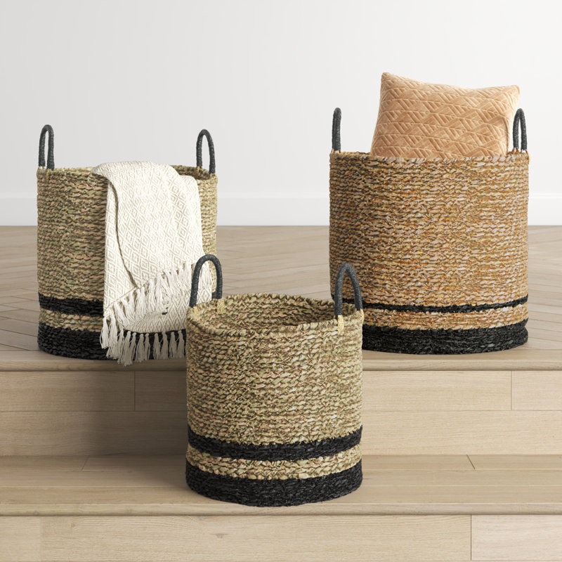 Seagrass Handmade Two-Toned Brown Decorative and Functional Storage Basket with Handles
