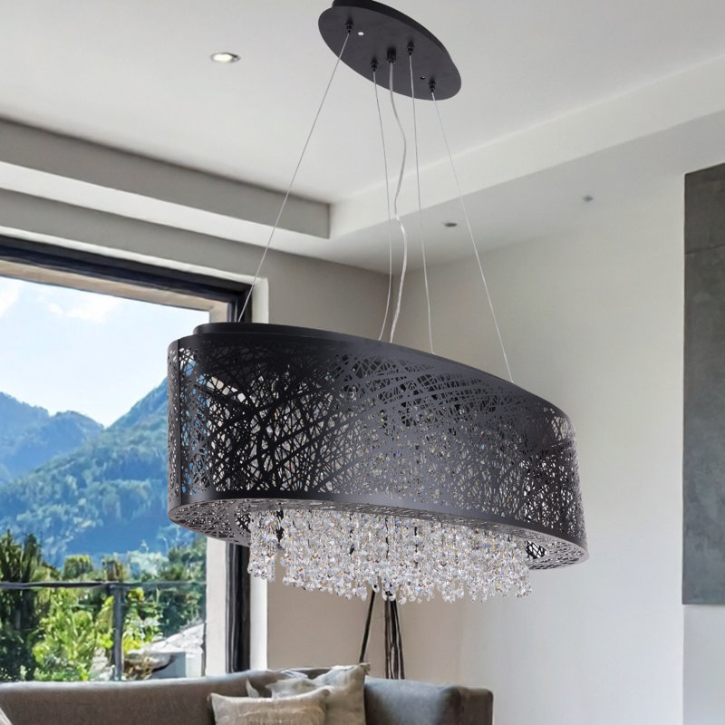 Lustre en cristal 10 lumières Cotten, Noir mat