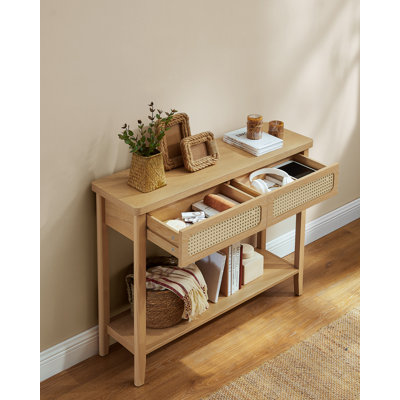 Console Table, Narrow Sofa Table, Entry Table With 2 Drawers, Boho Entryway Table, Behind Couch Table With Open Storage Shelf, Rounded Corners, For Living Room