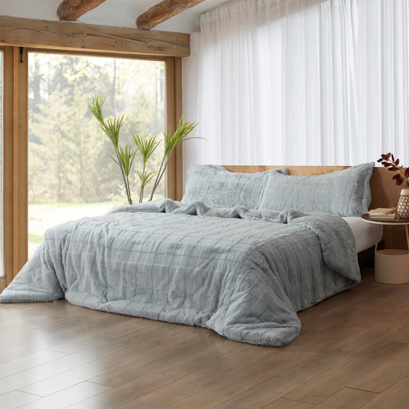 Ensemble d'édredon en fausse fourrure Coma Inducteur, gris, Très grand + 2 très grandes taies décoratives