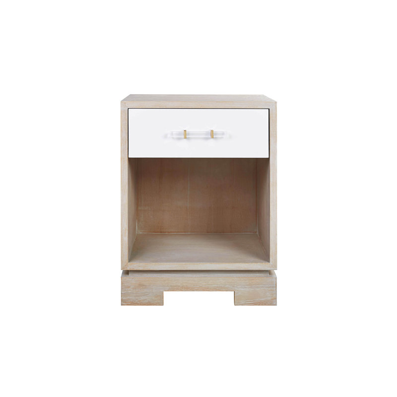 Beige and White Oak Rectangular Side Table with Storage