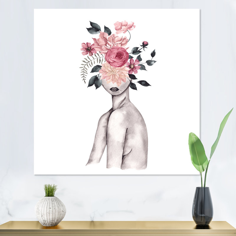 Silhouette de femme avec fleurs rouges et mauves, impression sur toile Glam, H 36 po x l 36 po x P 1 po, Toile tendue