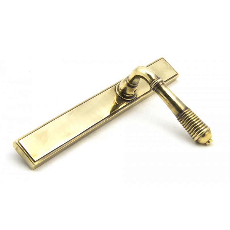 Reeded Slimline Lever Latch Set, Aged Brass