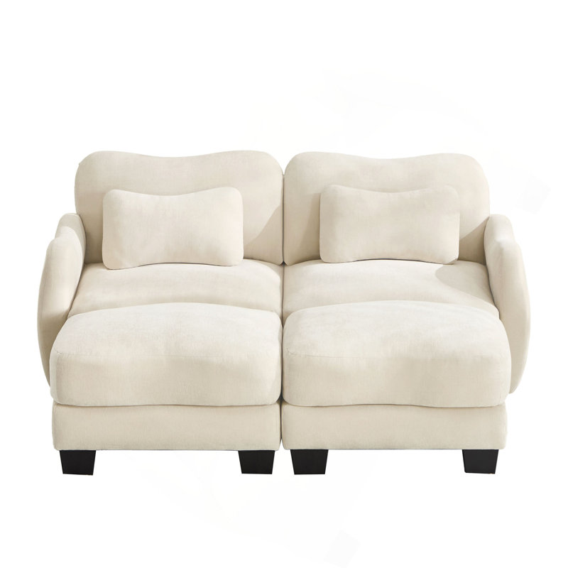 Canapé de soutien en chenille avec coussin de taille délicate et repose-pieds mobile, conception ergonomique incurvée, canapé modulaire facile à assembler pour le bureau du salon