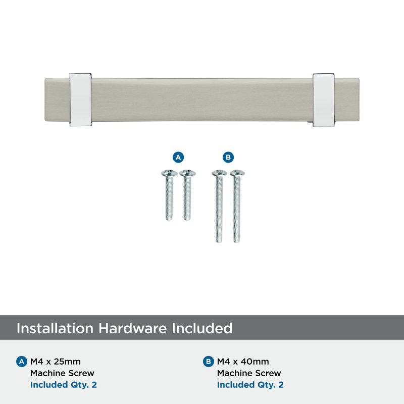 Satin Nickel and Polished Chrome Bar Cabinet Pull with Mounting Hardware