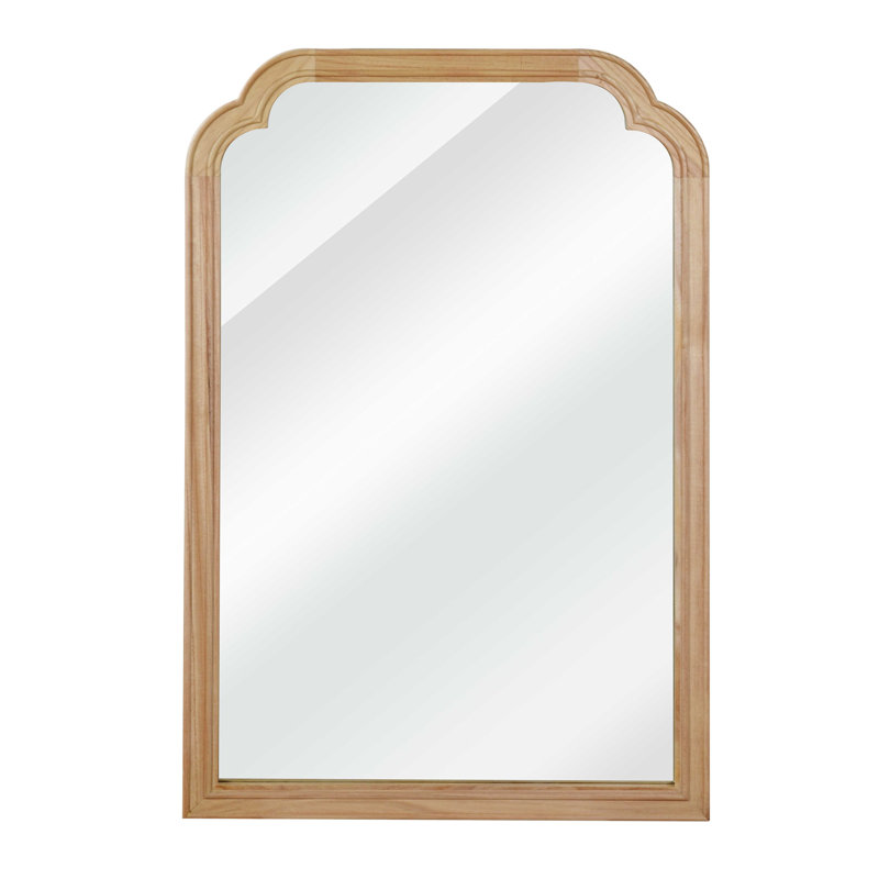 Natural Wood Color 24" X 36" Solid Wood Frame Rounded Corner Decorative Mirror, Natural Wood, 36" x 24"