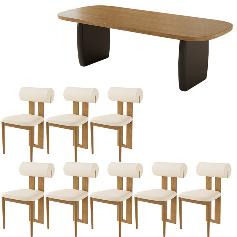 French style solid wood dining table set, White/Brown, Black, 29.5"H x 86.6"L x 35.4"W
