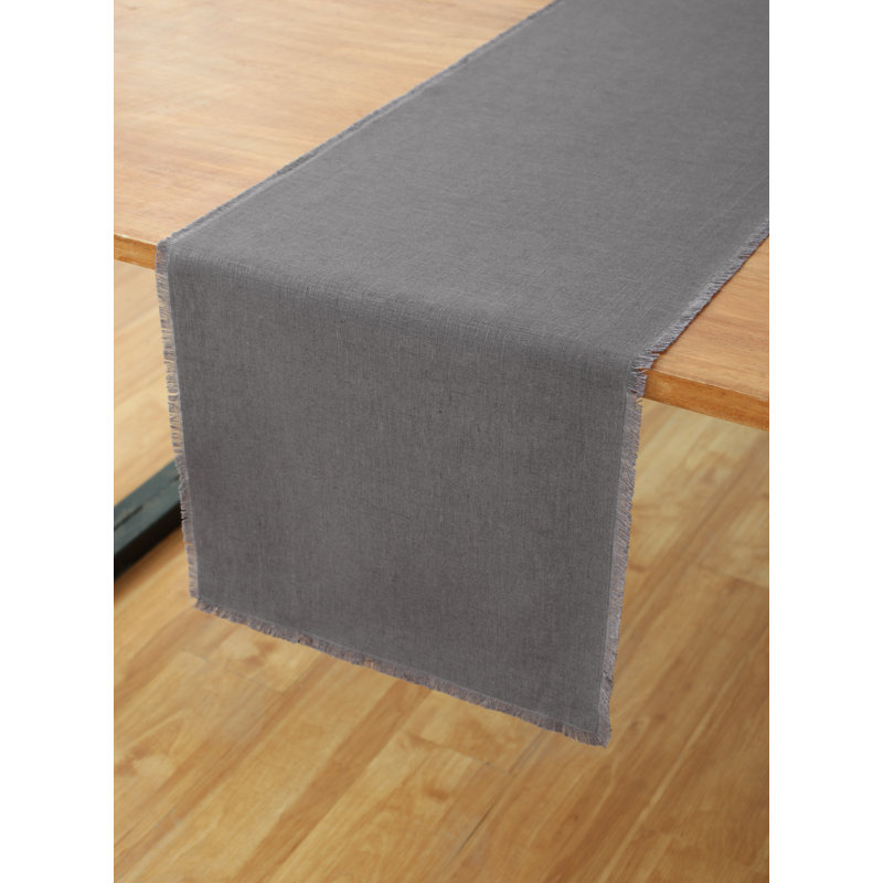 Fringe - 100% Pure Linen Table Runner, Charcoal, 72" x 14" Rectangle